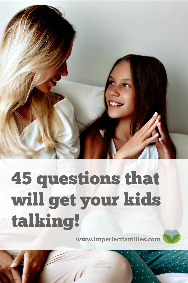Tired of trying to figure out what to say to your child, only to be met with silence, grunts, or "Whatever, mom." Use these 45 questions to get your kids talking!